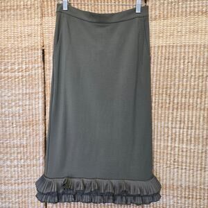 Max Mara Womens Office Siren Olive Green Pleated Ruffle Hem Midi Pencil Skirt 10